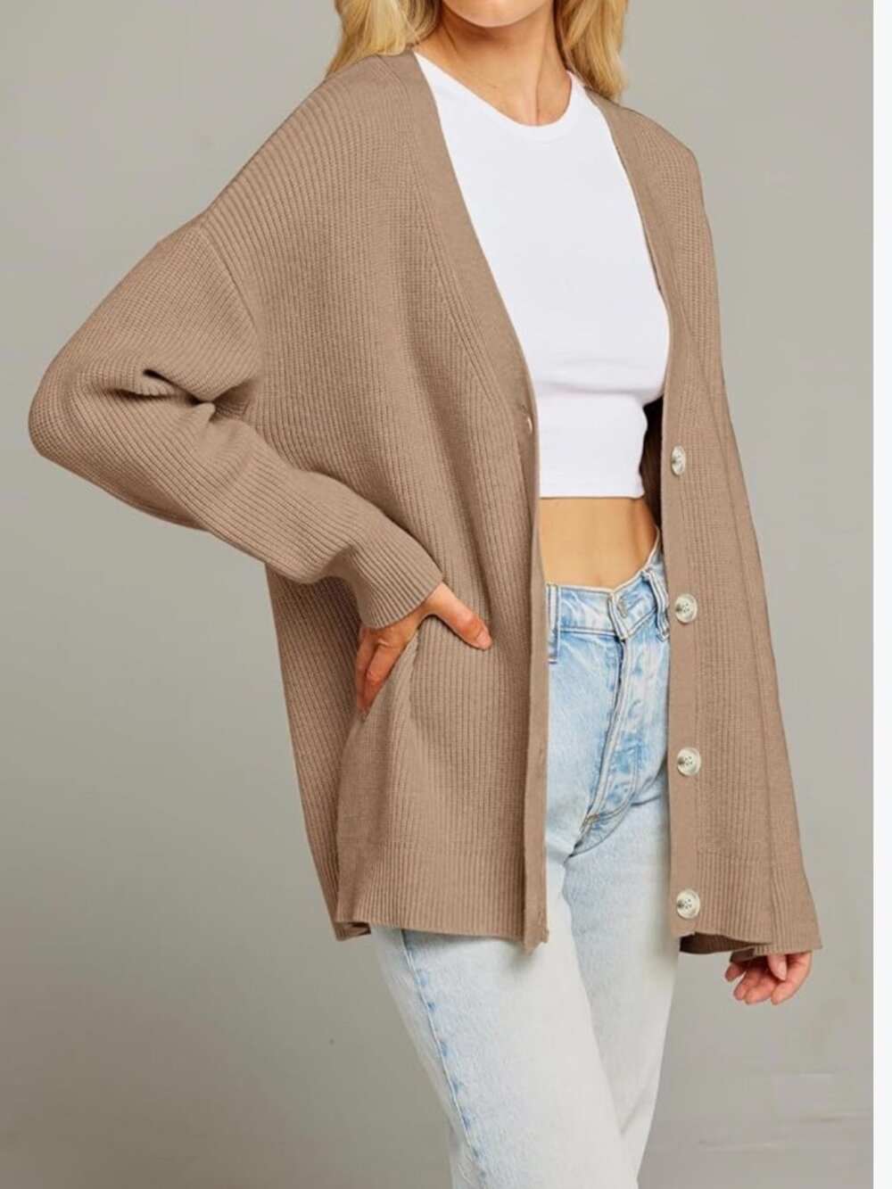 Women's Khaki Oversized Cardigan Sweater Size M NWOT - Picture 3 of 5